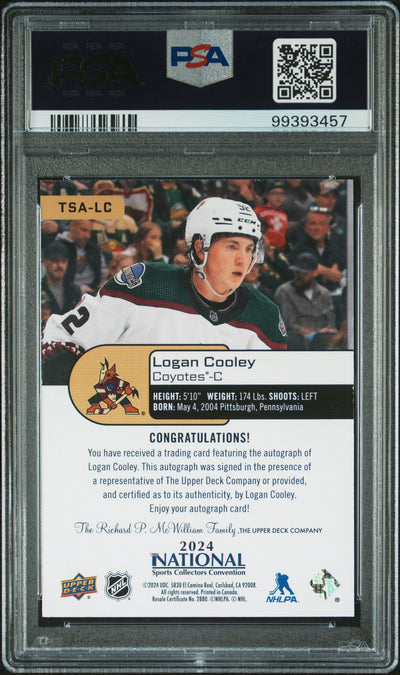 Logan Cooley 2024 Upper Deck National Top Shelf Rookies Auto #'d 60/75 PSA 9