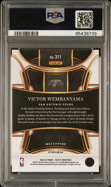 Victor Wembanyama 2023 Panini Select Blue Cracked Ice Prizm Rookie Card PSA 10