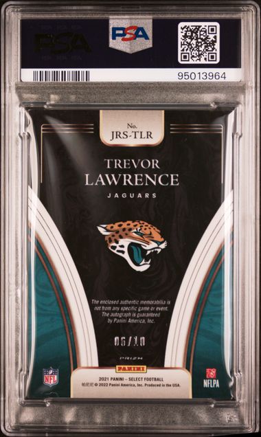 Trevor Lawrence 2021 Panini Select Jumbo Rookie Signature Swatches Gold Prizm #'d 06/10 PSA Authentic / Auto 10