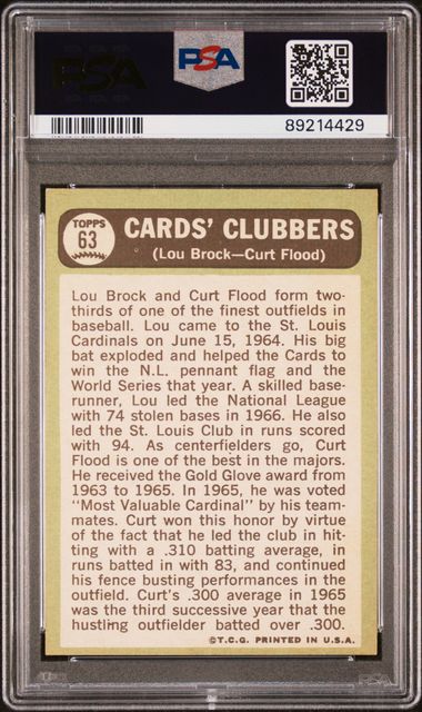 Cards Clubbers Lou Brock/Curt Flood 1967 Topps 