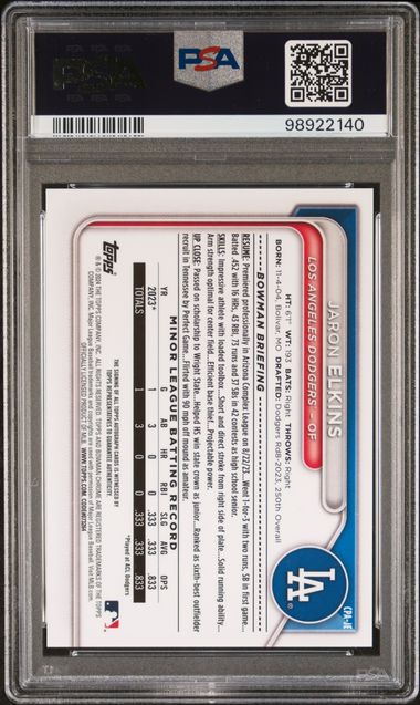 Jaron Elkins 2024 1st Bowman Chrome autograph PSA 9