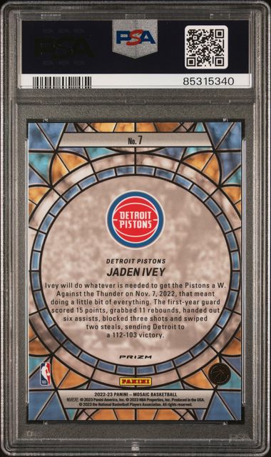 Jaden Ivey 2022 Panini Mosaic Stained Glass PSA 10