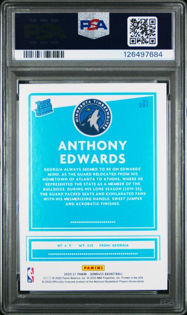 Anthony Edwards 2020 Panini Donruss rookie card PSA 9