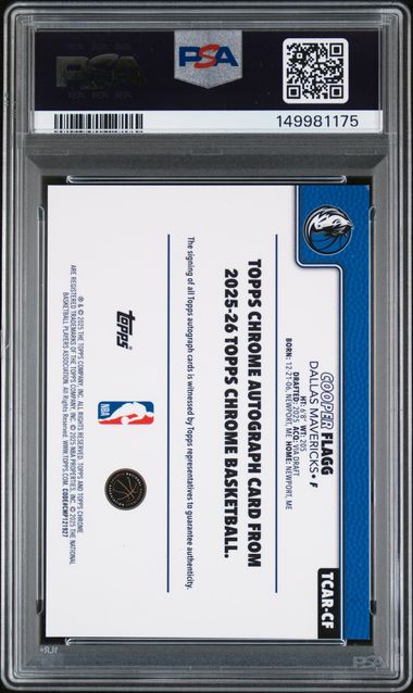 Cooper Flagg 2025 Topps Chrome Autograph rookie card PSA 7