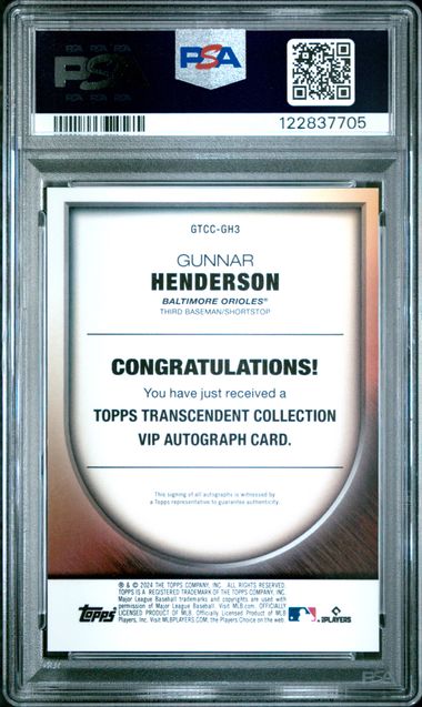 Gunnar Henderson 2023 Topps Transcendent Collection VIP Auto 