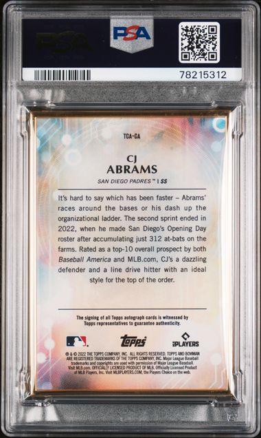 CJ Abrams 2022 Bowman Transcendent Autograph Platinum #'d 1/1 PSA 8