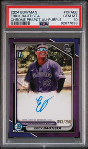 Erick Bautista 2024 1st Bowman Chrome autograph purple ref. #'d 093/250 PSA 10