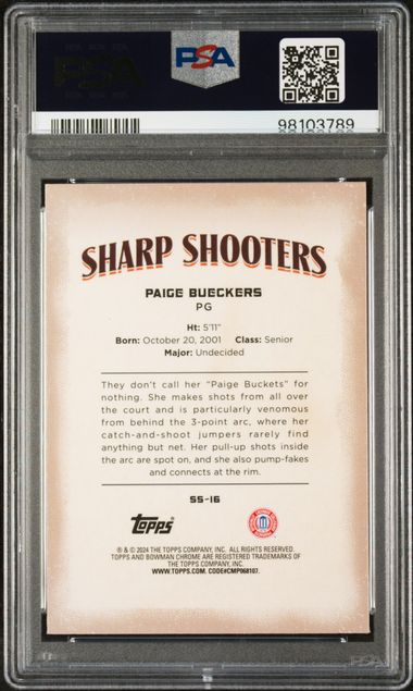 Paige Bueckers 2023 Bowman Chrome University Sharp Shooters PSA 10