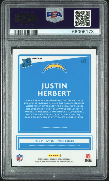 Justin Herbert 2020 Panini Donruss Optic holo rookie card PSA 10