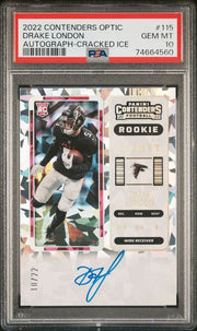 Drake London 2022 Contenders Optic Cracked Ice Autograph  #'d 10/22 PSA 10 RC
