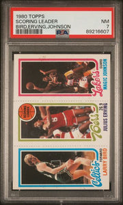 Scoring Leader Larry Bird Julius Erving Magic Johnson 1980 Topps PSA 7