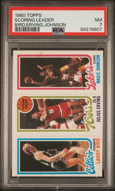 Scoring Leader Larry Bird Julius Erving Magic Johnson 1980 Topps PSA 7