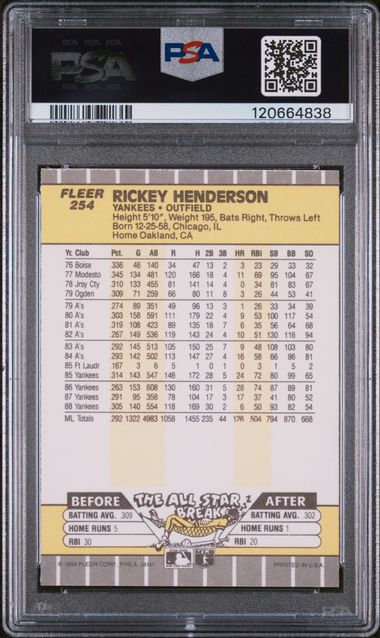 Ricky Henderson 1989 Fleer #254 PSA 8