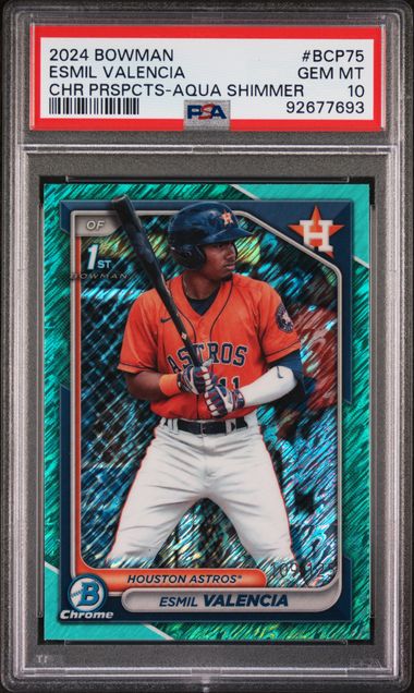 Esmil Valencia 2024 Bowman 1st Bowman Aqua Shimmer #'d 109/125 PSA 10