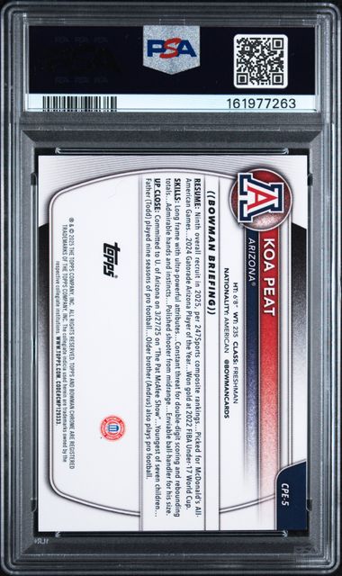 Koa Peat 2025 Bowman Chrome Prospectes Etched in Glass PSA 9