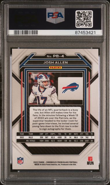 Josh Allen 2022 Panini Chronicles Prizm Black PSA 10