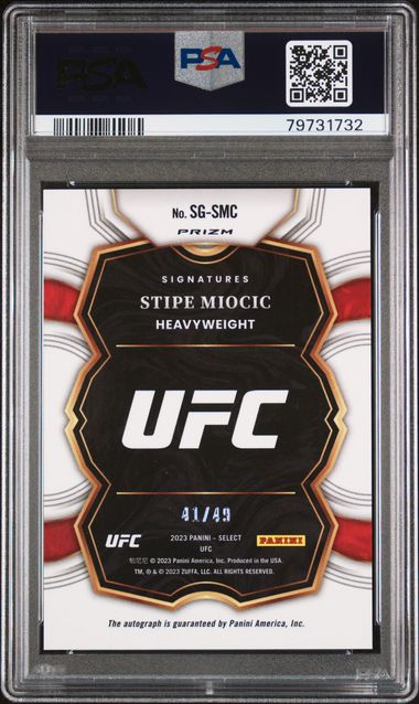 Stipe Miocic 2023 Panini Select autograph purple prizm #'d 41/49 PSA 8