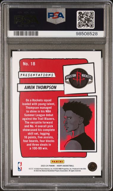 Amen Thompson 2023-24 Panini NBA Hoops Presentations rookie card PSA 10