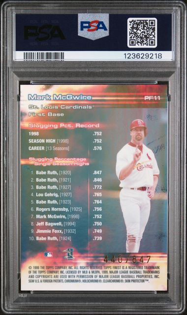 Mark McGwire 1999 Topps Finest Prominent Figures W/Coat #'d 440/847 PSA 9