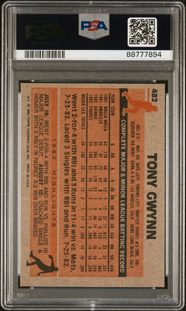 Tony Gwynn 1983 Topps Rookie #482 PSA 9