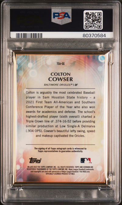 Colton Cowser 2022 Bowman Transcendent autograph blue #'d 07/10 PSA 10