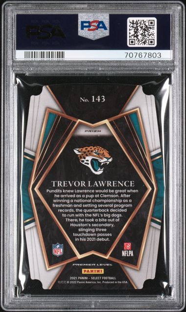Trevor Lawrence 2021 Panini Select Die-Cut Red/Blue Prizm PSA 9