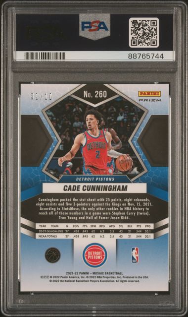 Cade Cunningham 2021 Mosaic Green Swirl Rookie Card #'d 02/10 PSA 10