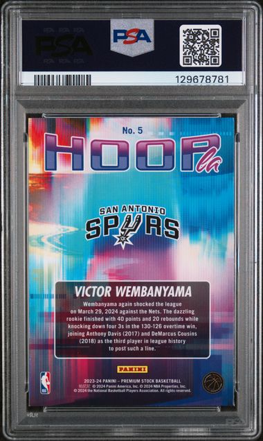 Victor Wembanyama 2023 Panini Hoops Premium Stock Hoopla rookie card PSA 9