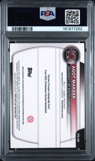 Agot Makeer 2025 Bowman Chrome 1st Bowman Chrome Autograph Gold Refractor #'d 43/50 PSA 9
