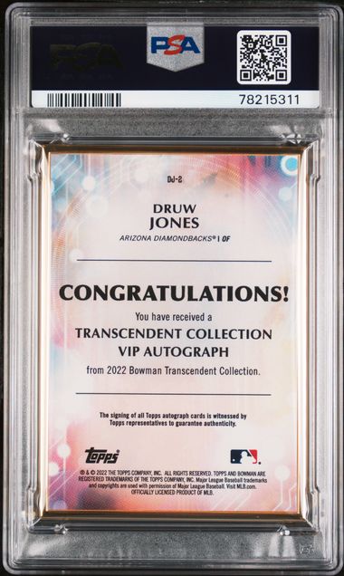 Druw Jones 2022 Bowman Transcendent VIP autograph gold 