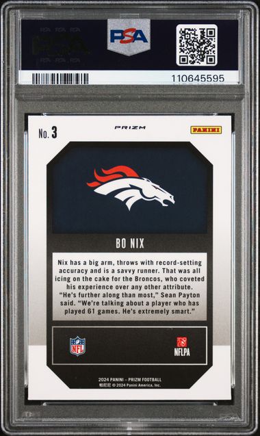 Bo Nix 2024 Panini Emergent Green Wave Prizm PSA 10