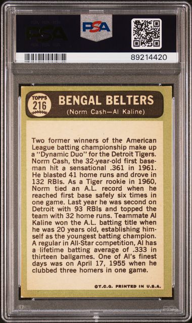 Bengal Belters Cash Kaline 1967 Topps #216 PSA 4