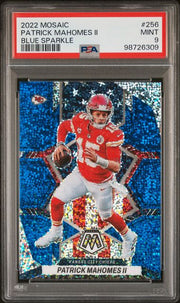 Patrick Mahomes 2022 Panini Mosaic Blue Sparkle #256 PSA 9
