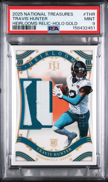 Travis Hunter 2025 Panini National Treasures Heirlooms relic gold RC #'d 06/10 PSA 9