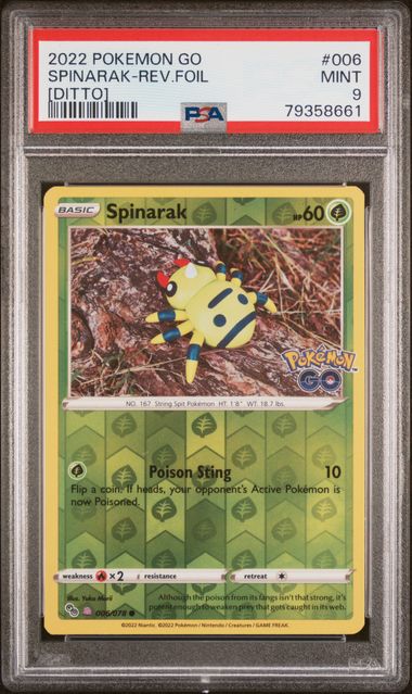 Spinarak 2022 Pokemon Go reverse foil - Ditto Peel #006/078 PSA 9