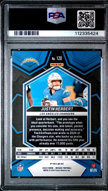 Justin Herbert 2024 Panini Mosaic Honeycomb PSA 9