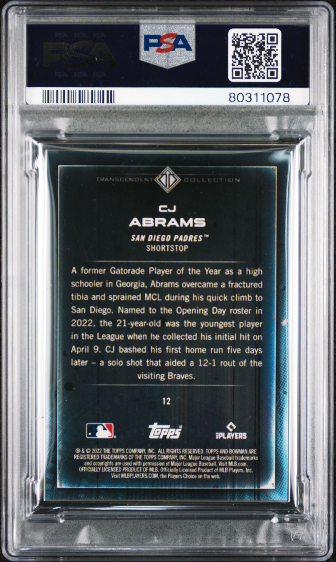 CJ Abrams 2022 Bowman Transcendent Collection Bowman Icons /50 Running PSA 10