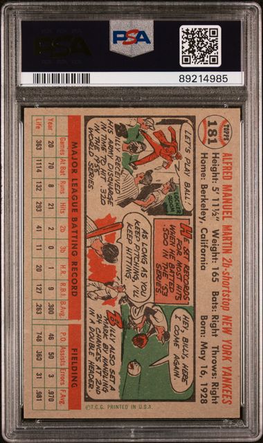 Billy Martin 1956 Topps #181 PSA 7