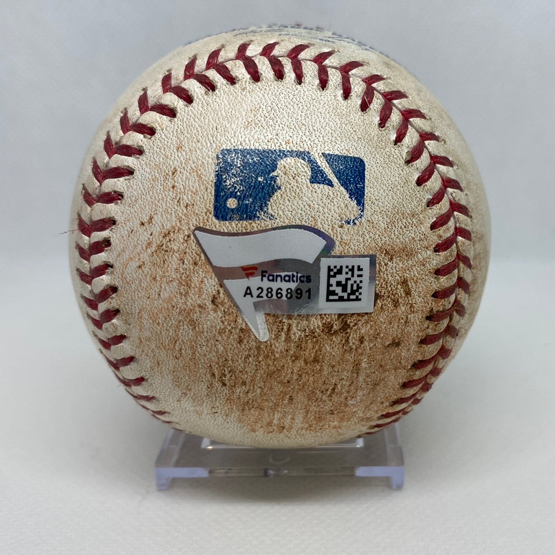 David Ortiz Autographed MLB Game Used Single Career Hit 2062 RBI 1451 5/13/14