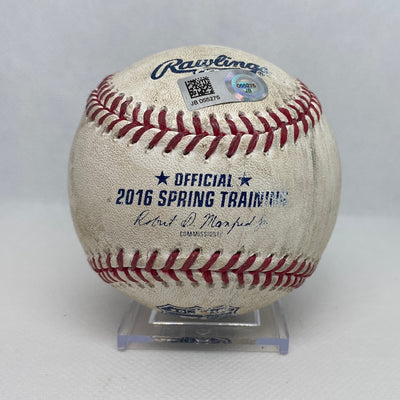 David Ortiz Autographed MLB Game Used Double From Final Career Spring Training Game 04/02/16
