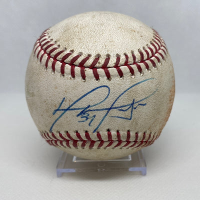 David Ortiz Autographed MLB Game Used Single Career Hit 2062 RBI 1451 5/13/14