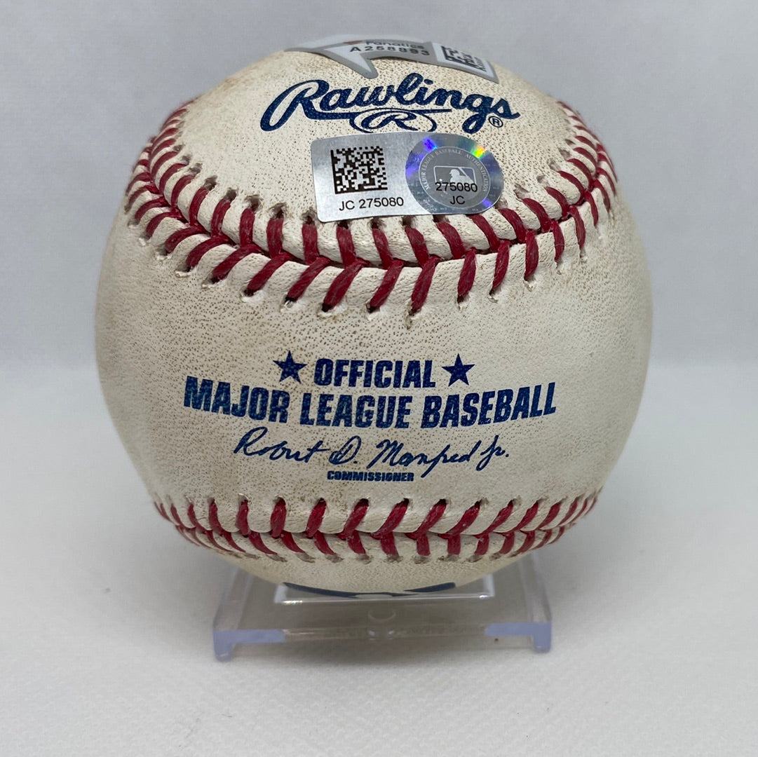 Rafael Devers Autographed MLB Game Used Double Career Hit 57 Double 11 09/23/17