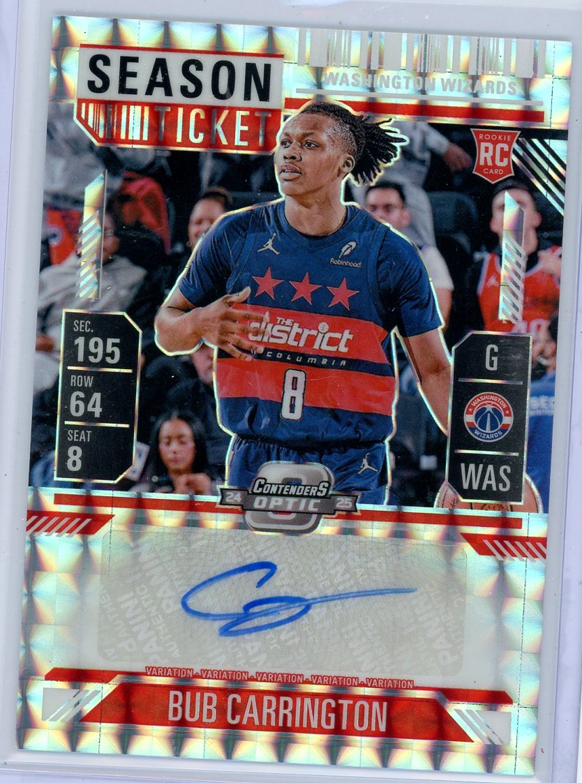 Bub Carrington 2024-25 Panini Mosaic Rookie Season Ticket Variations Auto RC