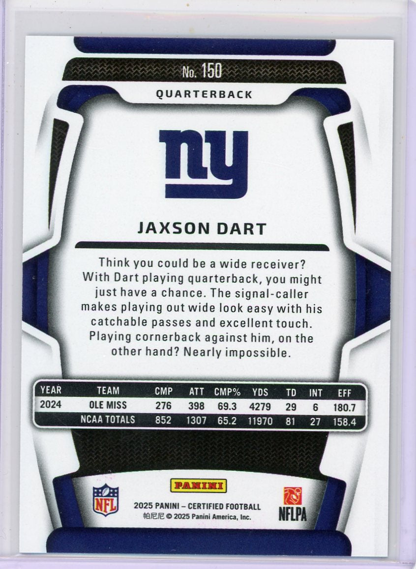 Jaxson Dart 2025 Panini Certified Purple RC #'d 112/299