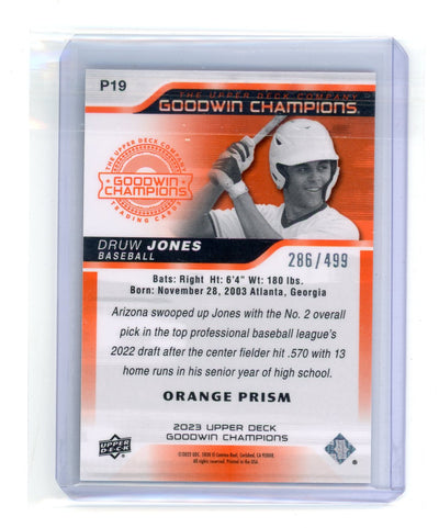 Druw Jones 2023 Upper Deck Goodwin Champions Platinum rookie card orange prism #'d 286/499