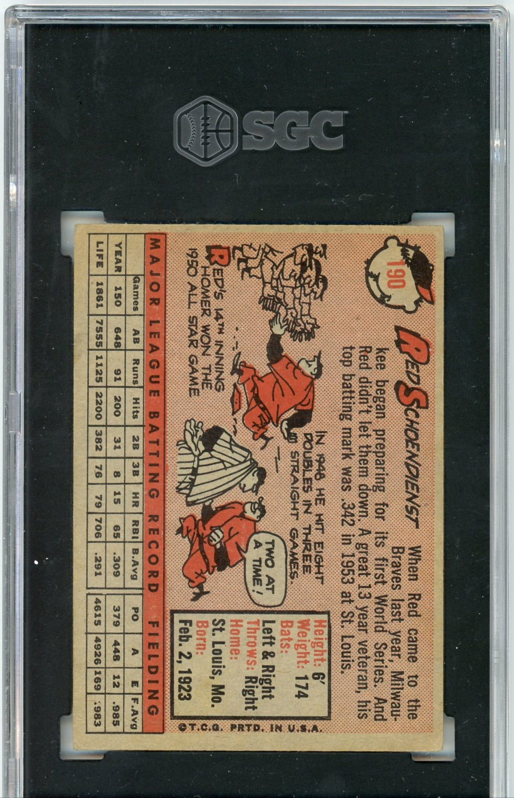 Red Schoendienst 1958 Topps SGC 4
