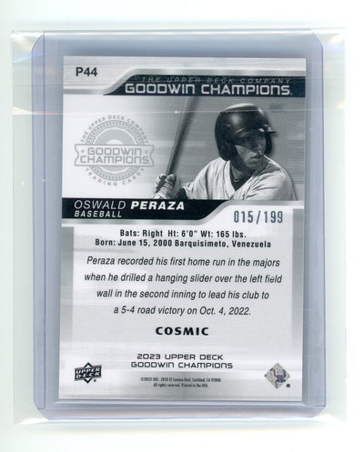 Oswald Peraza 2023 Upper Deck Goodwin Champions Platinum Cosmic rookie card #'d 015/199