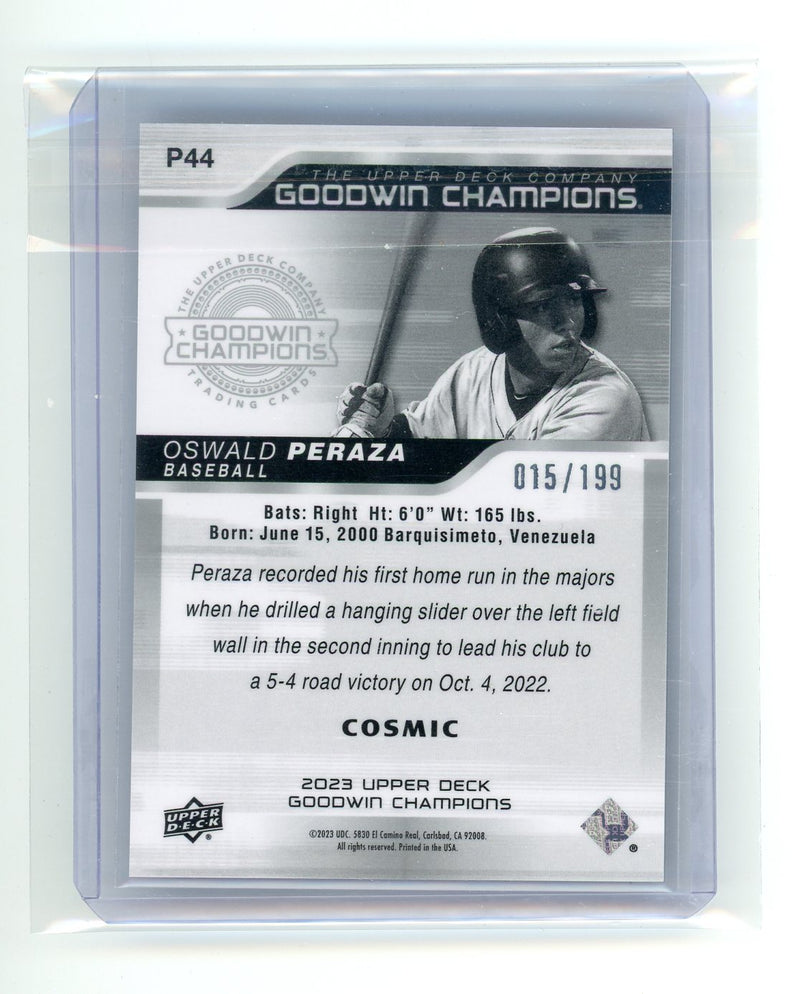 Oswald Peraza 2023 Upper Deck Goodwin Champions Platinum Cosmic rookie card 