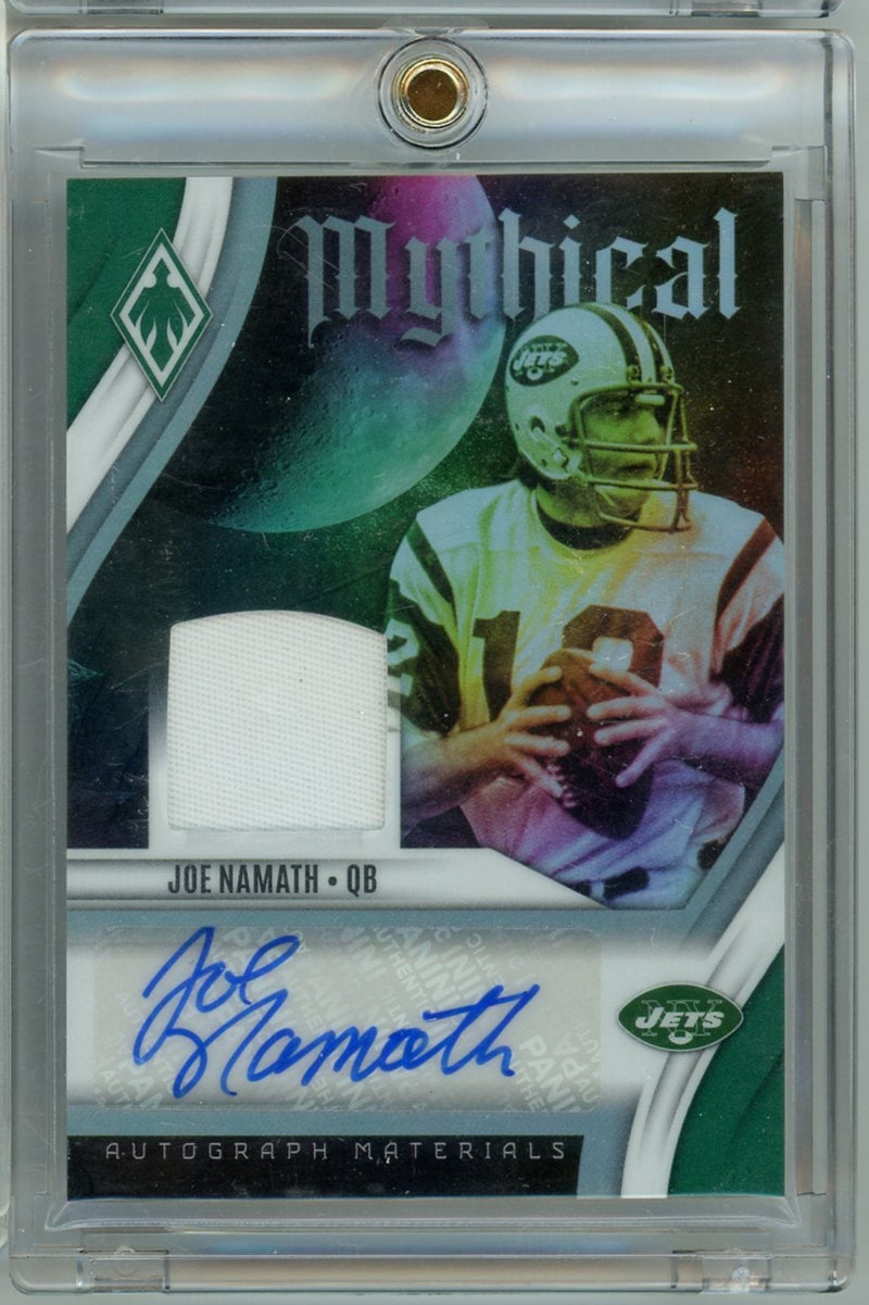 Joe Namath 2022 Panini Phoenix Mythical autograph relic green prizm 