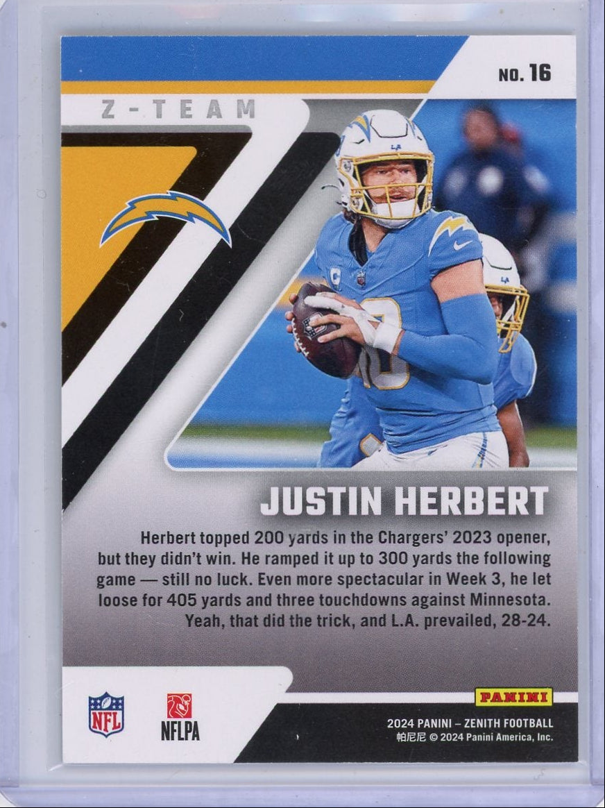 Justin Herbert 2024 Panini Zenith Z Team #'d 04/50